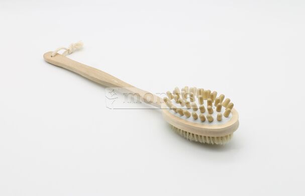 Щетка для тела банная "Массажная" двухсторонняя, длинная ручка деревянная