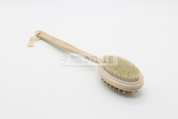Щетка для тела банная "Массажная" двухсторонняя, длинная ручка деревянная