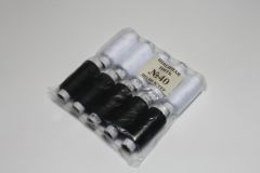 Швейная нить "№40 полиэстер" черные-белые, 10шт