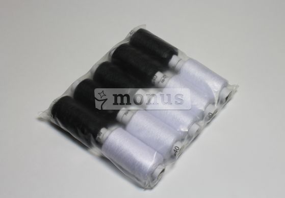 Нитки швейные "№40 большой" черные-белые, 10шт