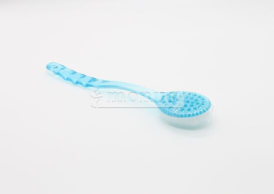 Щітка для тіла банна "Масажна" двостороння, довга ручка пластик, прозорий глянець