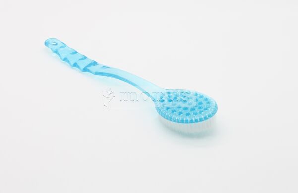 Щітка для тіла банна "Масажна" двостороння, довга ручка пластик, прозорий глянець